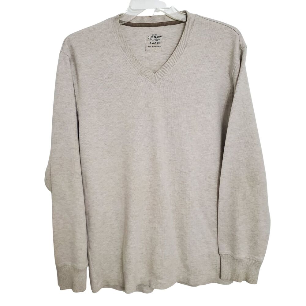 Old Navy Men's Sweater V-Neck Size XL Solid Light beige Long Sleeves Cotton